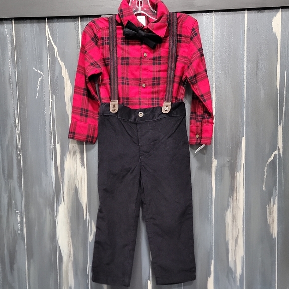 Other - New Carter's Plaid Red and Black Boy's Suspender Pants Set